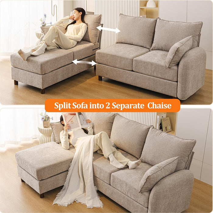 EightySixInchLength L Shaped Elegant Sectional Sofa Khaki