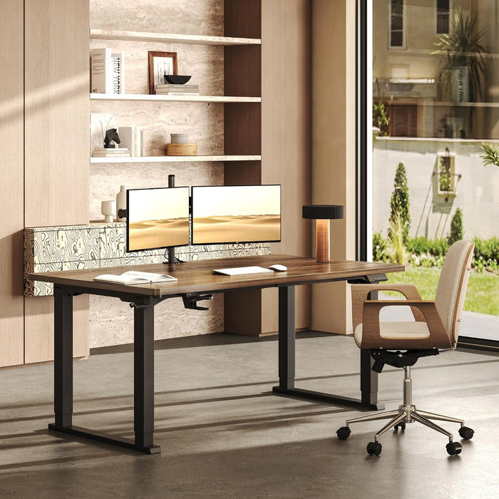 4-Leg Electric Height Adjustable Standing Desk, 63X28 Black Walnut