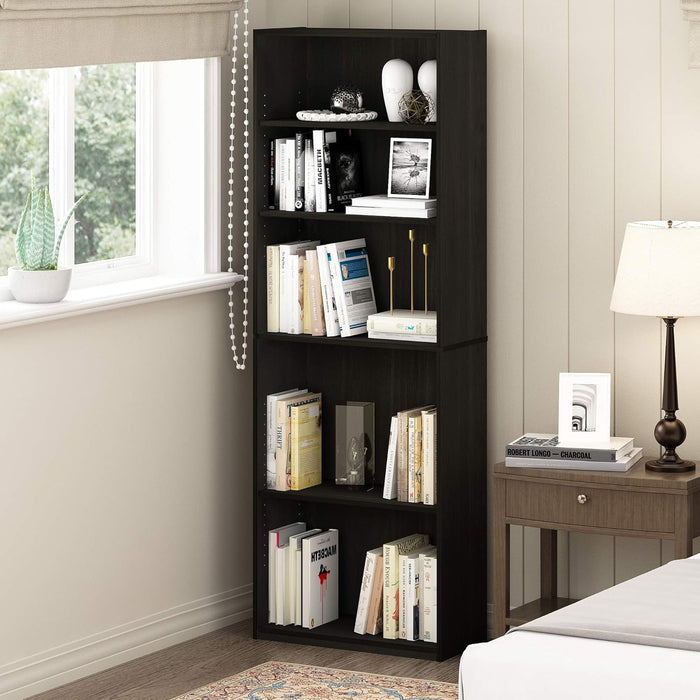 Tall BookshelfUnit Five Tier Black Espresso Bookcase