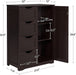 Wooden Bathroom Floor Cabinet, Side Storage Organizer Cabinet with 4 Drawers and 1 Cupboard, Freestanding Entryway Storage Unit Console Table, Home Decor Furniture, Brown