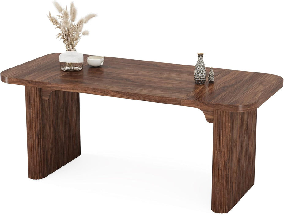 Dining Table for 4-6, Rectangular Wood Kitchen Tables with Double Pedestal, 62-Inch Dinner Tables for Dining Room, Living Room, Easy Assembly, Only Table (Dark Brown)