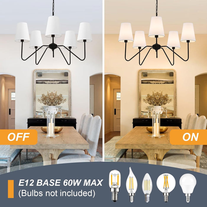 Chandeliers for Dining Room, Modern Pendant Light Fixture over Table with White Shade Classic Ceiling Hanging Lighting for Living Room Hallway Bedroom, 5-Arm, 30" Dia, Height Adjustable