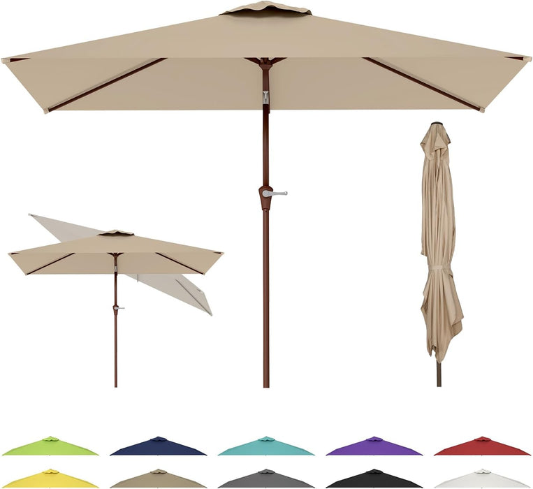 6.5X10 FT Rectangular-Patio-Umbrella | Outdoor-Table-Umbrellas | 6 Sturdy Steel Ribs | Push Button Tilt & Crank | Waterproof | Market Umbrella | for Pool Backyard Garden Deck | Tan