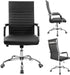Ribbed Office Desk Chair Mid-Back PU Leather Executive Conference Task Chair Adjustable Swivel Chair with Arms (Black)