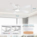 Ceiling Fans with Lights, 52 Inch Low Profile Ceiling Fan with Light and Remote Control, Flush Mount, Reversible Motor, Dimmable, Noiseless, White Ceiling Fan for Bedroom, Indoor/Outdoor Use