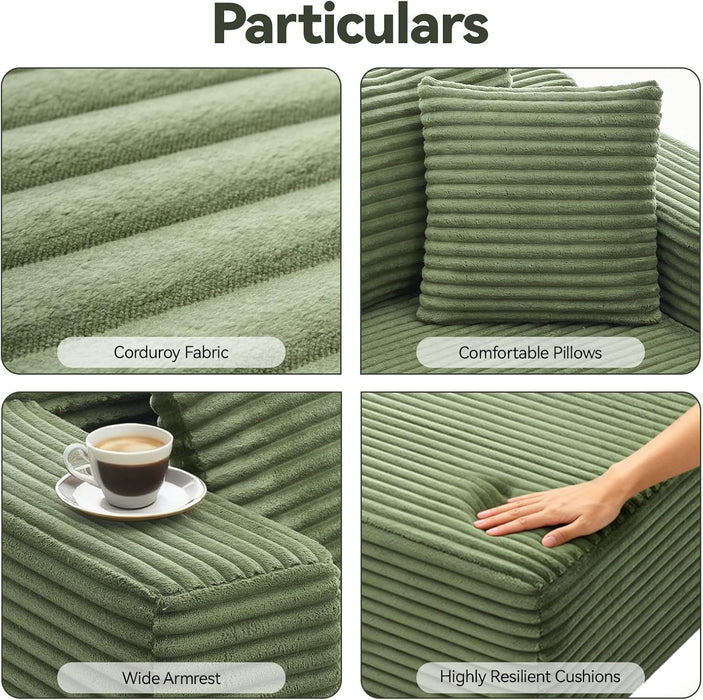 106 Inch Emerald Corduroy Luxurious Sectional Sofa