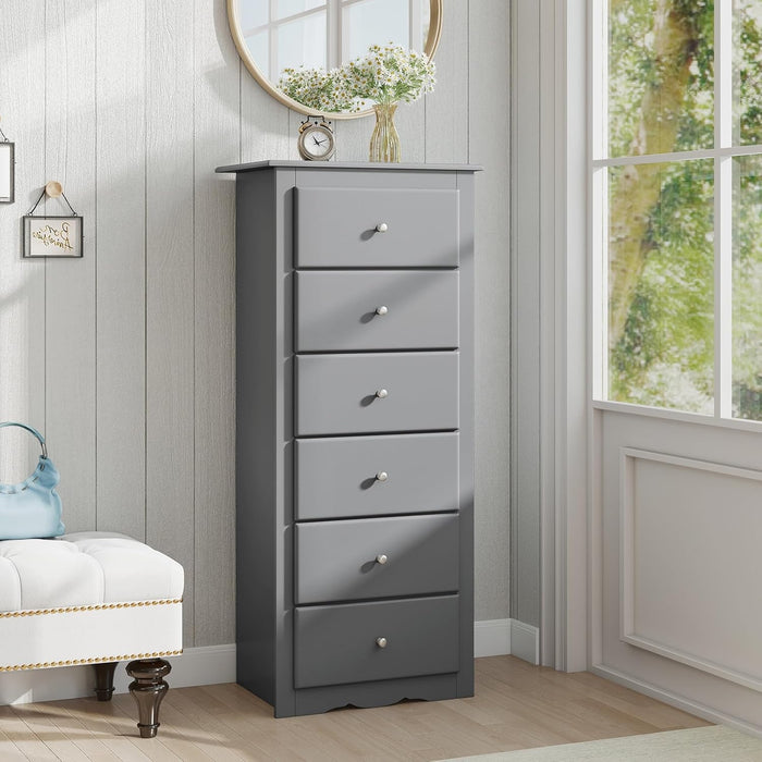 6-Drawer Dresser for Bedroom, Wooden Chest of Drawers W/Metal Handles & Large Capacity, 16" D X 23" W X 53.5" H Clothes Organizer, Modern Tall Dresser for Bedroom, Entryway, Living Room