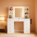 Vanity Desk with Mirror and Lights, Makeup Vanity Vanity Desk with 9 Drawers and 6 Storage Shelves Dressing Table, Vanity Desks with Power Outlet and 3 Color Modes 10 LED Bulb for Girls White