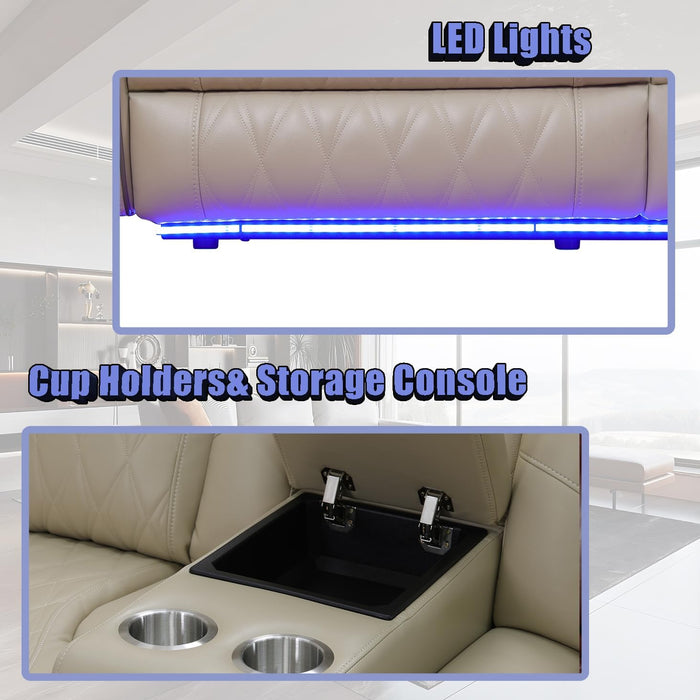 Power Sectional Reclining Sofa Set, Living Room Furniture Sets,Breathing Leather Reclining Sectional Couch with Storage Console/Cup Holder/Led Light for Living Room