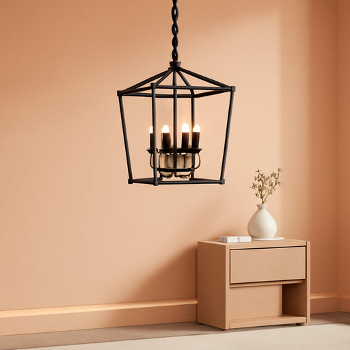 UL Listed Black Industrial 4 Light Lantern Chandelier Ceiling Light Fixtures Farmhouse Metal Cage Rustic Geometric Pendant Light for Kitchen Island Entryway Dining Room Stairs and Hallway