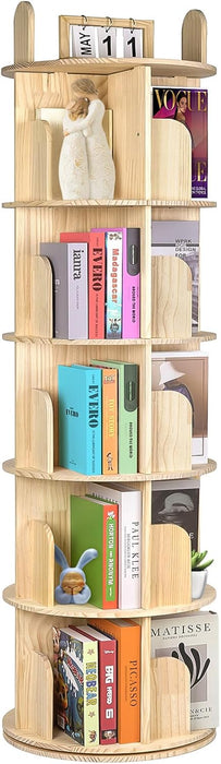 Rotating Solid Pinewood Five Tier Corner Bookshelf