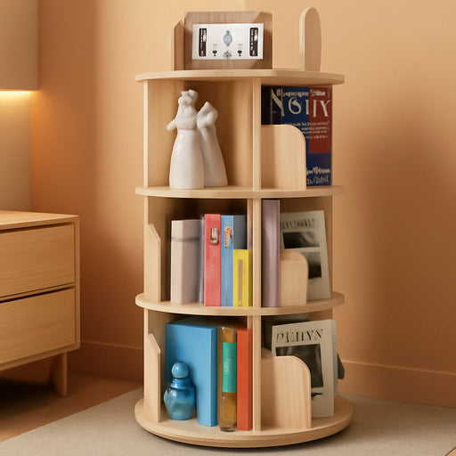 Rotating Solid Pinewood Five Tier Corner Bookshelf