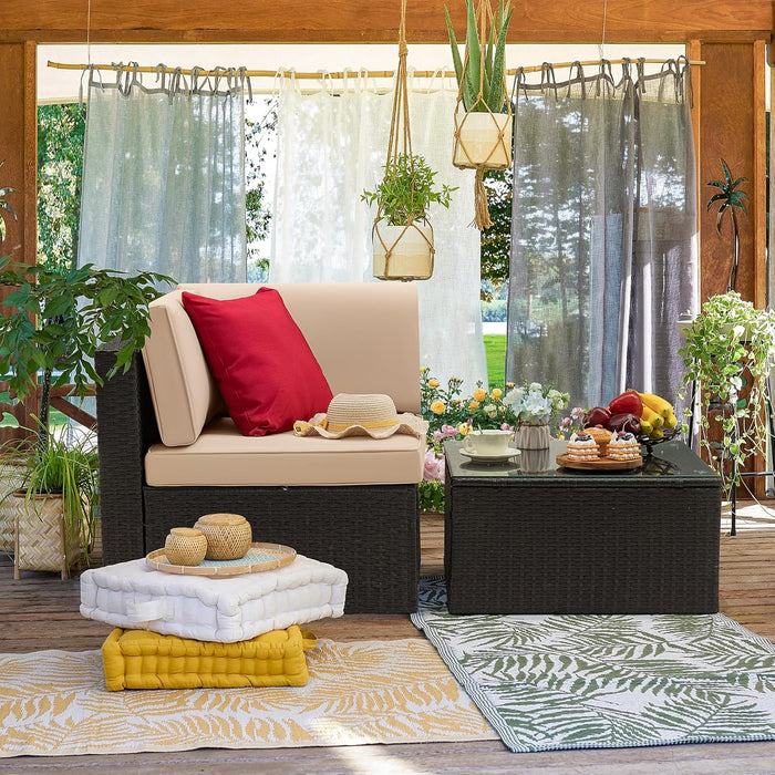 2 Piece Patio Furniture Set, All Weather PE Rattan Outdoor Sofa Set Single Sofa with Table for Garden Lawn Poolside (2 Piece, Beige)