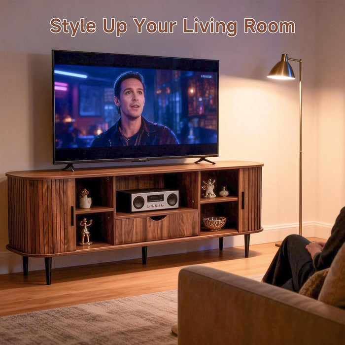 TV Stand for Tvs up to 60 Inch,Industrial Rustic Brown Console with Drawers&Open Shelves, Heavy-Duty Wood Entertainment Center for Living Room, Modern Farmhouse Style, Easy Assembly,Cable Management