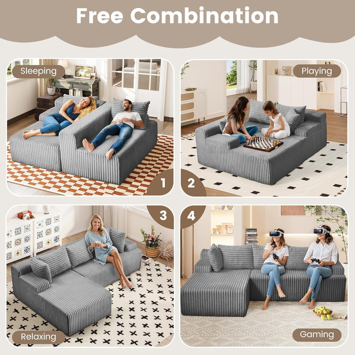 Grey Modular Cloud Sectional Sofa Detachable Pillows