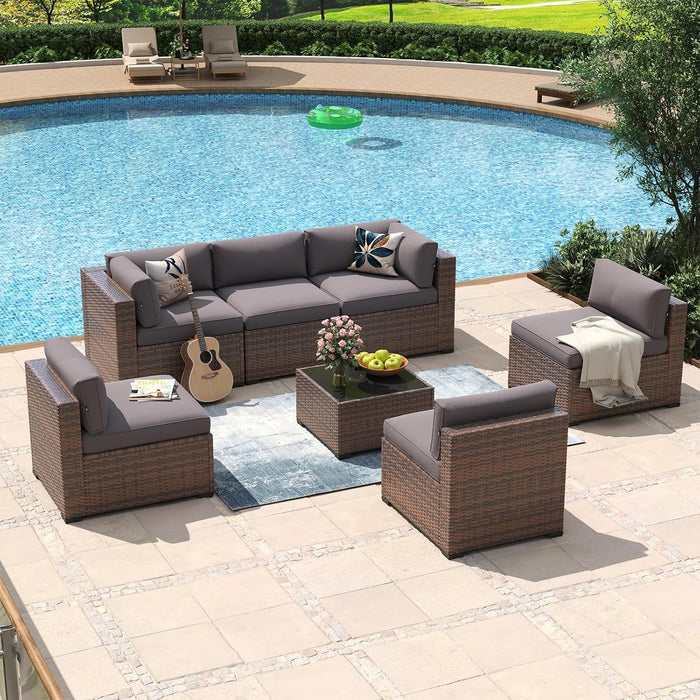 7 Piece Patio Furniture Set Wicker Rattan Patio Conversation Set