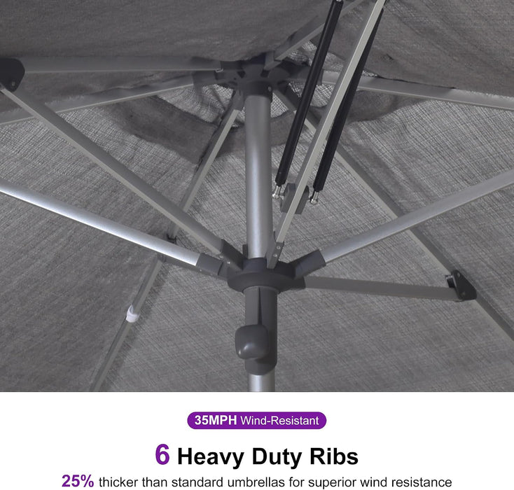 Patio Market Umbrella 6' X 10' Business Semi Auto Lift, Gray