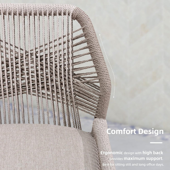 7 Pieces Dining Set Patio Metal Rectangular Table and Wicker Rattan Chairs for outside Porch Garden Kitchen Modern Outdoor Furniture Sets