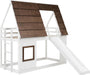 Twin Size Montessori Wooden Playhouse BunkBed Slide