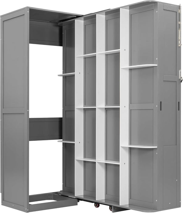 Queen Murphy Wall Bed With HiddenRotatingStorageUnit
