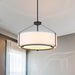20Inches Drum Chandeliers, 5-Light Modern Farmhouse Pendant Light Fixture with White Linen Fabric Shade, Black round Adjustable Hanging Lights for Dining Room Bedroom Kitchen Foyer Entryway