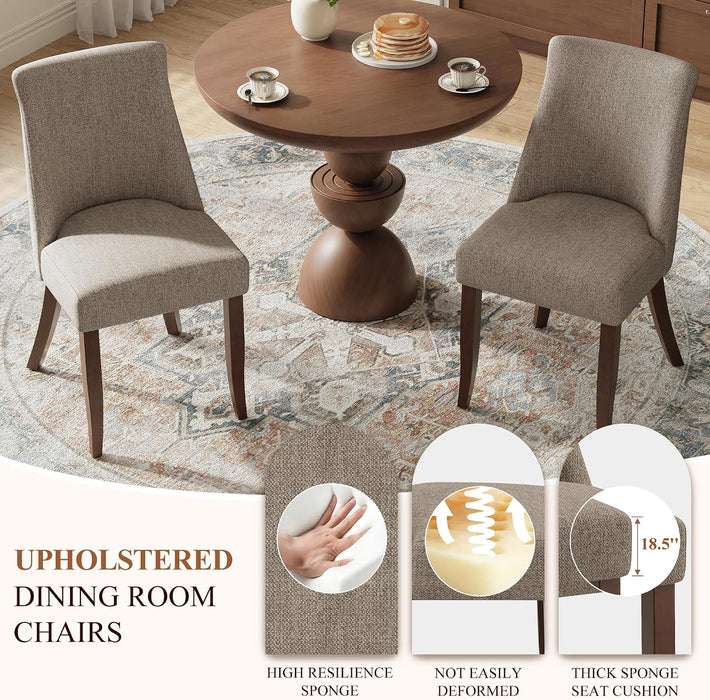 Upholstered Dining Chairs Set of 4, Mid Century Modern Kitchen Chairs with Back, Farmhouse Fabric Side Dining Room Chairs with Wood Legs for Dining Room Restaurant, Brown