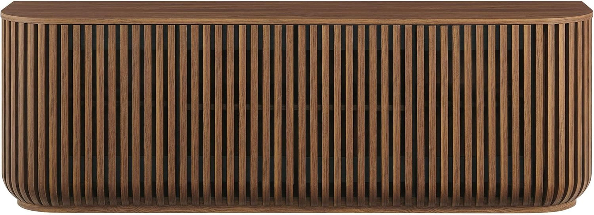 Fortitude 75" Fluted Curved Sideboard Buffet with 4 Doors in Walnut – Modern Media Console TV Stand with Adjustable Shelves and Cable Management – Office Credenza Storage Cabinet