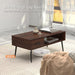 Coffee Table, Mid Century Modern Center Table for Living Room with Storage, Walnut Tea Table with Drawer, Open Storage Shelf, Floor-Anti-Scratching Pine Leg for Home, Office(Dark Brown)