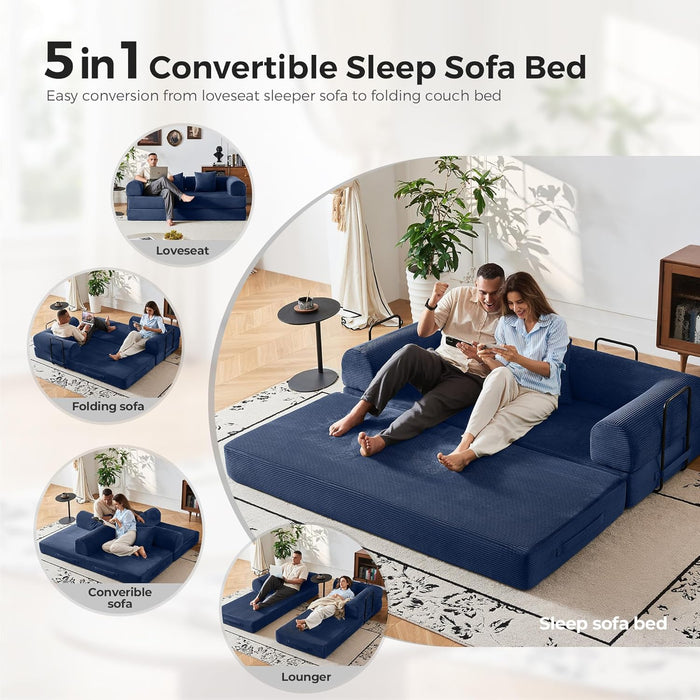 Five In One Transformable Upholstered Navy SofaBed