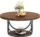 round Coffee Table with 2 Tiers, 33.5" Wooden Circle Accent Cocktail Table with Storage Shelf and Metal Frame, Industrial Center Tables for Living Room, Brown & Black