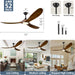52 Inch Ceiling Fans with Lights and Remote Control, Outdoor Ceiling Fan with Light 3 Blades Propeller Solid Wood Ceiling Fan for Indoor Bedroom Living Room, Walnut Wood