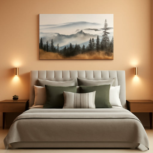 Green Wall Art for Living Room Boho Pictures Forest Wall Art Modern Wall Decor for Bedroom Office Decor Mountain Prints Poster Artwork for Bedroom 24"X48"