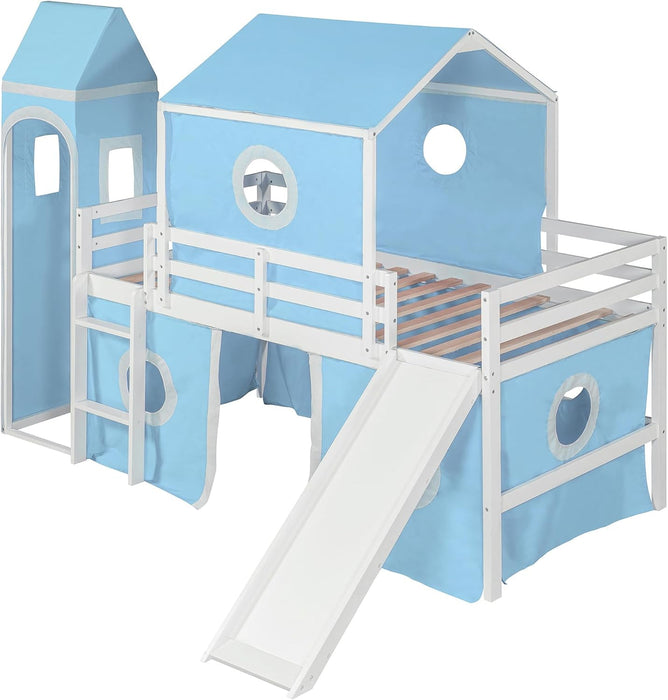 Twin CastlePlayhouse CobaltBlue Loft Bed With Slide