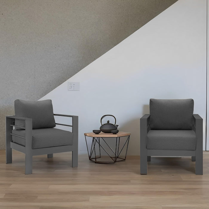 Patio Furniture Metal Armchair,2 PCS All-Weather Aluminum Garden Outdoor Contemporary Sofa Chair with Cushions, Grey