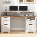61" Farmhouse Executive Desk with LED Lights and Power Outlets,Computer Desk with Monitor Stand & File Drawers,Large Workspace with Storage Drawers for Home Office,Study,White