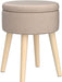 Storage Ottoman Linen round Vanity Stool Tray Top Modern Foot Stool with Wood Legs Multifunctional Upholstered Foot Ottoman Rest for Living Room, Bathroom, Makeup (Khaki)