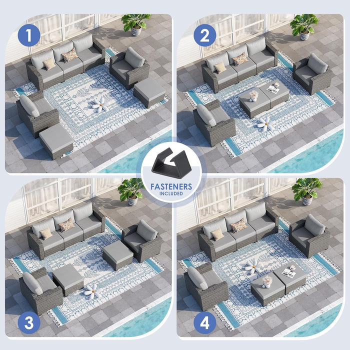 Outdoor Patio Furniture Set, 5 Piece 5 Seats Comfortable Wicker Rattan Outdoor Furniture Set with Ottoman,Deep Seat & 4.72'' Thick Cushion Patio Conversation Set for Porch,Deck,Backyard,Grey
