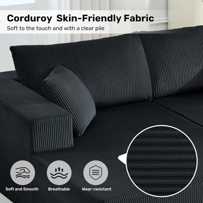Corduroy Black UShaped 146Inch Modular Sectional Sofa