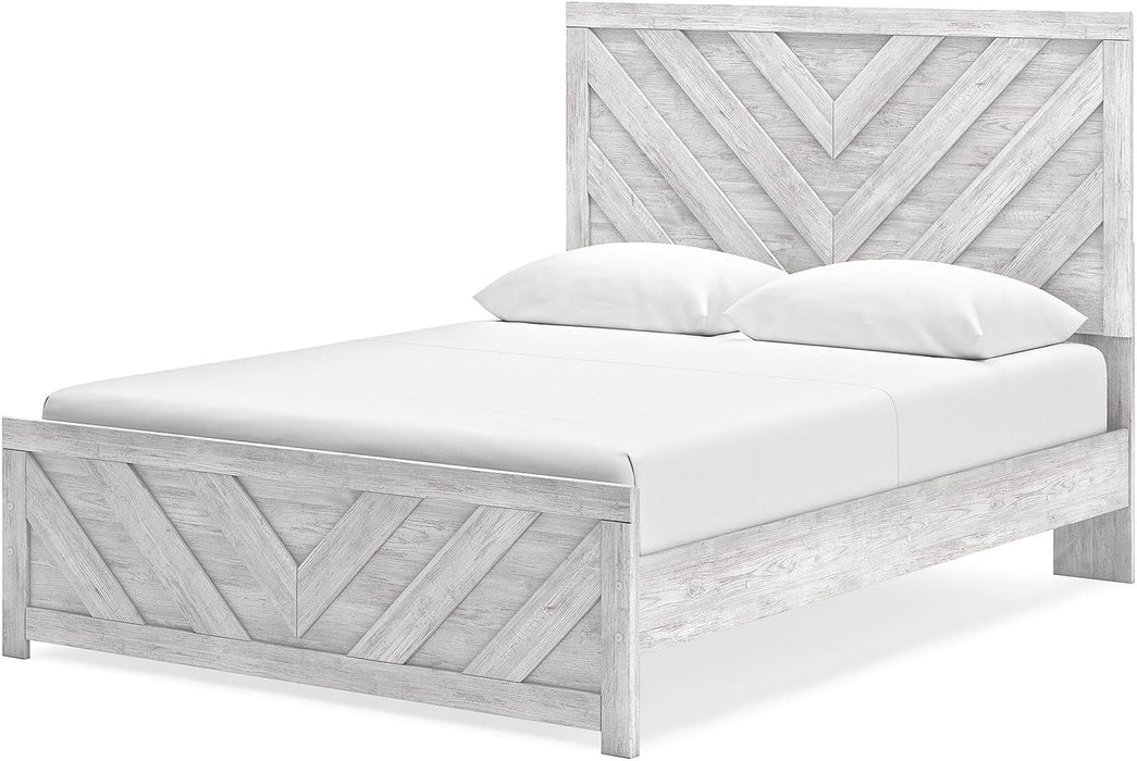 Signature Design by Ashley Cayboni Farmhouse Queen Panel Bed, Foundation or Box Spring Needed, Whitewash