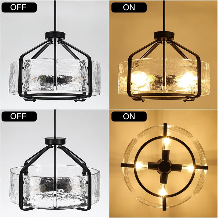 17.7 Inch Black Glass Drum Chandelier Contemporary