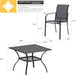 5 Pieces Patio Dining Set, Outdoor Furniture Set Includes 1 Square Patio Table and 4 Stackable Patio Sling Chairs, Outdoor Table and Chairs for Outsides, Black Table and Grey Chairs