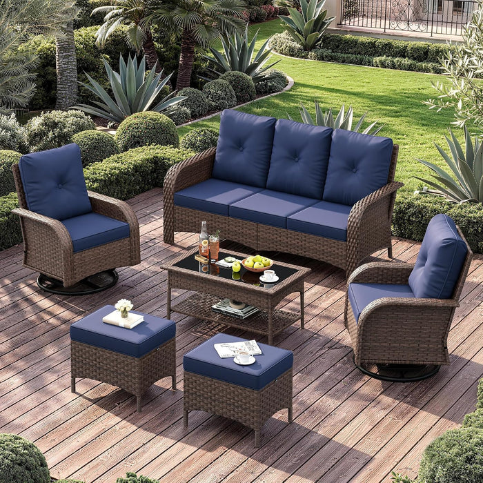 Patio Furniture Set 2 High-Back Swivel Chairs Conversation Set