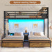 Triple Bunk Bed for Kids with Storage Drawers and Charging Station Twin over Twin Metal Bunk Bed with Storage Shelves and Box,3 Beds with Guardrails and Ladder, No Box Spring Needed, Black