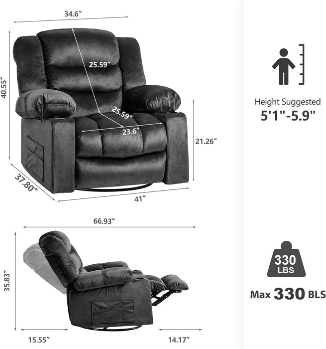 Grey Swivel Recliner with Massage & Heat