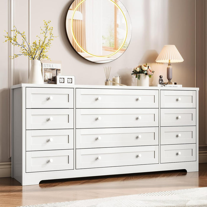 12 Drawer Wooden Dressers for Bedroom, Farmhouse White Wood Dresser