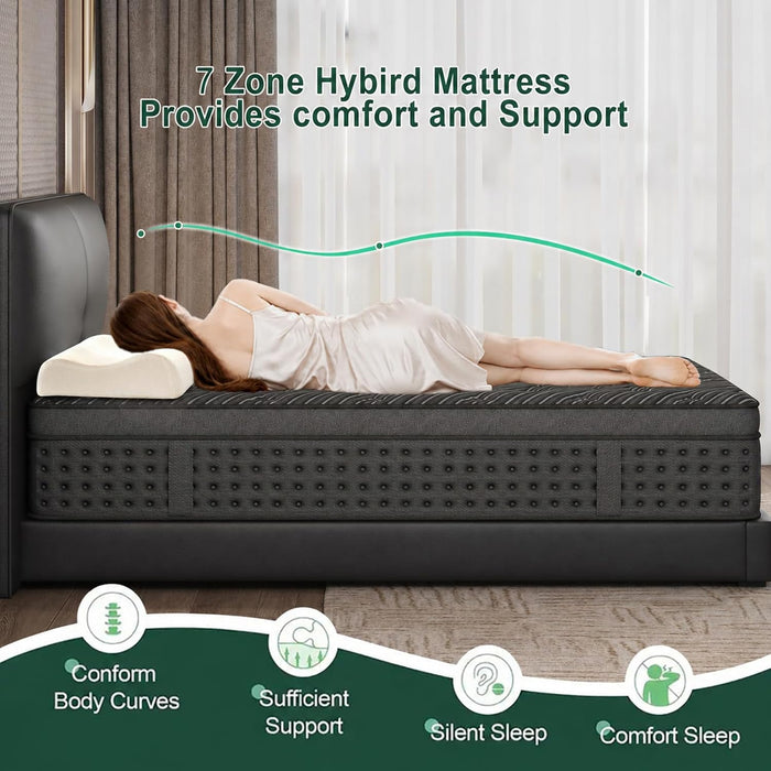 14 Inch Medium Firm Full Mattress, Encased Pocket Spring Hybrid Mattress, Certipur-Us Certified, Breathable Comfort, Motion Isolation, Pressure Point Relief & Lumbar Support 100 Night Trial