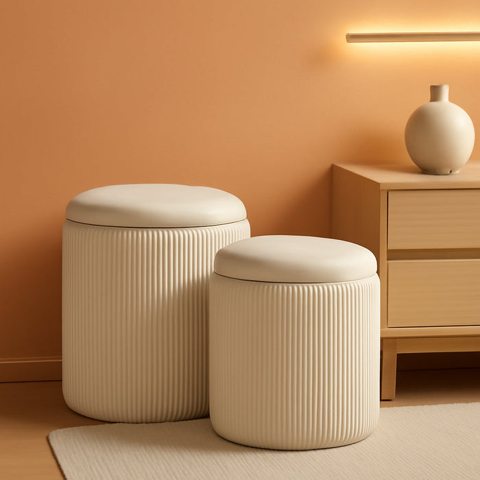 Round Set of 2 Ottoman with Storage-Upholstered Velvet Vanity Stool for Makeup Multifunctional Ottomans Coffee Table Padded Seat Foot Rest for Living Room&Bedroom（White）