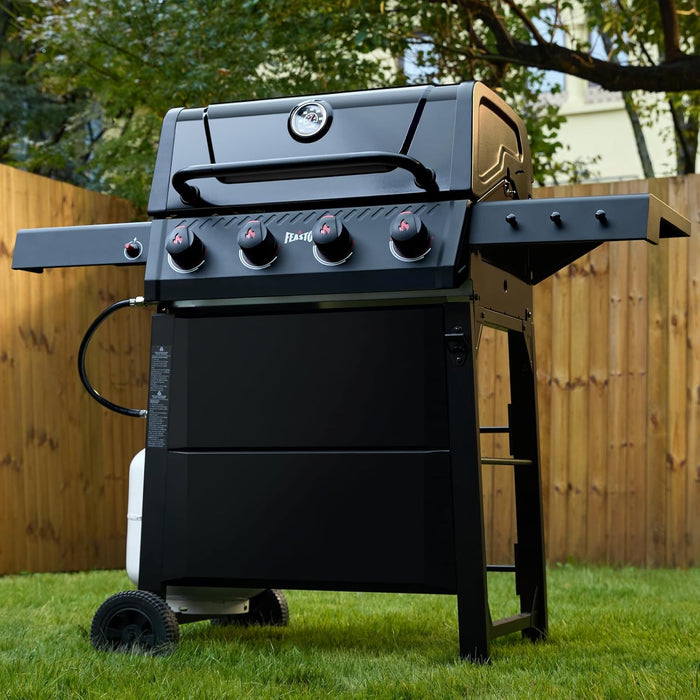 4-Burner Gas Grill with Side Tables, 36,000 BTU, 559 Sq. In., Black | Outdoor Propane BBQ Grill with Premium Enameled Coated Chamber Body & Porcelain-Enameled Grates for Deck Party & Patio BBQ