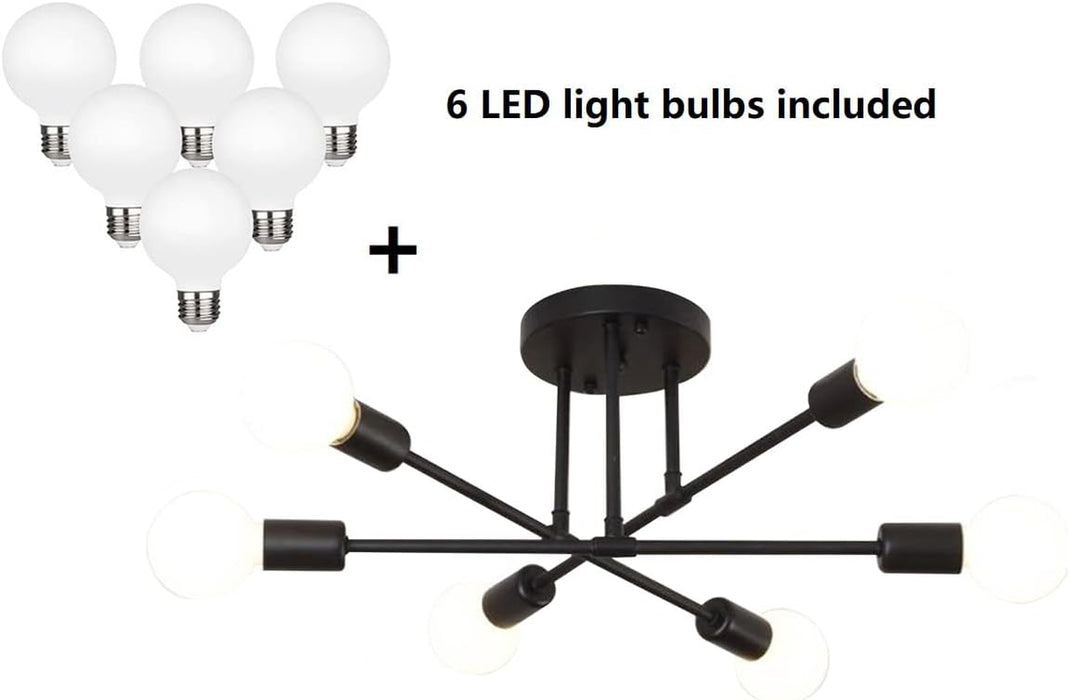 Modern Sputnik Chandelier, 6-Light Ceiling Light, 6 LED Light Bulbs Included for Bedroom,Dining Room,Kitchen,Office (Black)