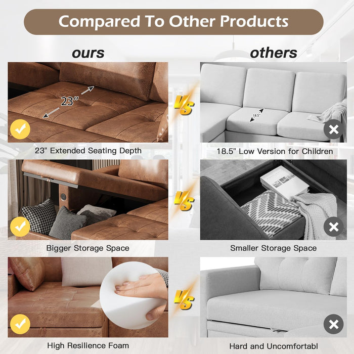 Brown Leather Sleeper Sofa Bed With Storage